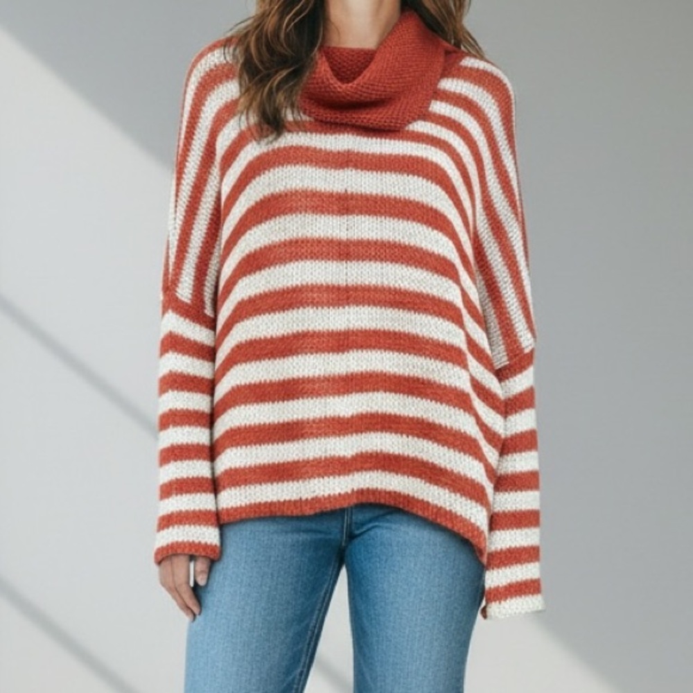 Anthropologie Wooden Ships Oversized Cowl Neck Sweater in Rust & Cream Size S